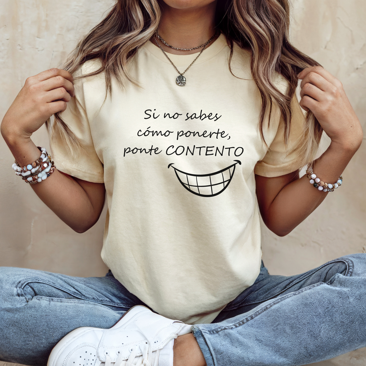 Camiseta Mujer - Si no sabes cómo ponerte, ponte CONTENTO.